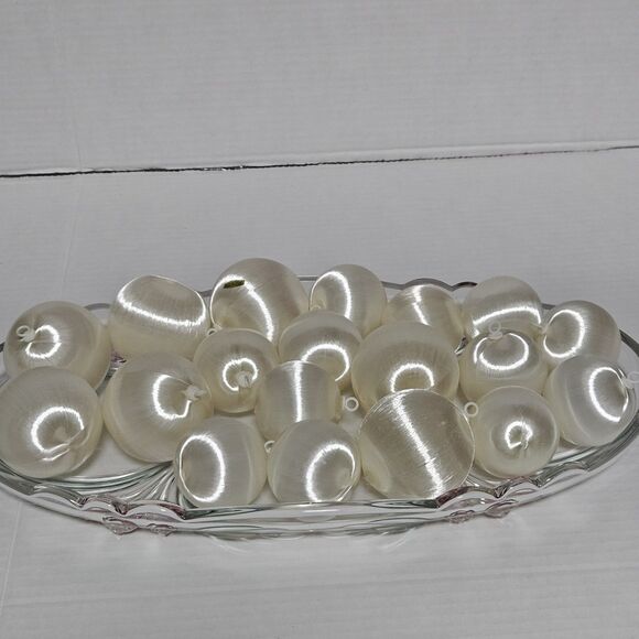 Lot of 19 Satin Ornaments White Christmas Ball Craft Plastic Hanger - Picture 1 of 7